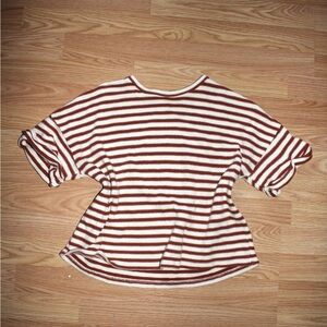 Forever 21 Striped Short Sleeve Top in Burnt Orange and Cream